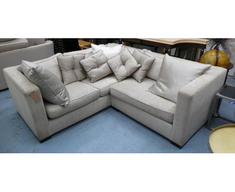 CORNER SOFA, 204cm x 214cm x 70cm, Andrew Martin upholstery with various scatter cushions. 