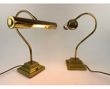 BANKERS LAMPS, a pair, vintage English brass, 42cm H. (2) 