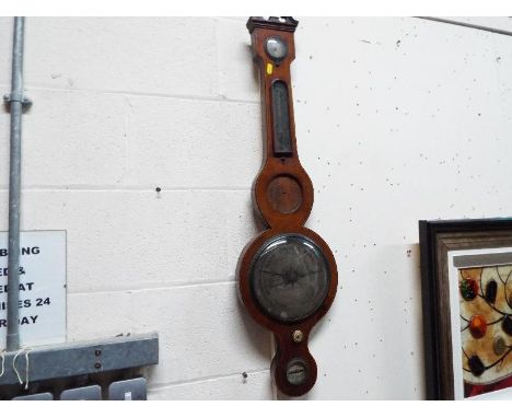 A period mahogany cased banjo barometer with integral thermometer scribed Reliant Newcastle 95 cm (h)