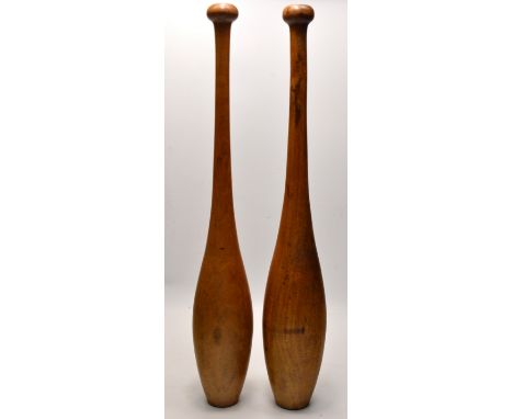 A pair of RARE vintage GLASGOW made INDIAN CLUBS (which originated in India were a 19th-century type of exercise equipment us