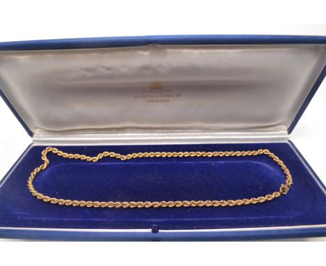 HAMILTON &amp; INCHES 375 9ct rope twist necklace in original case L 46.5cmGross weight approx 20.71g