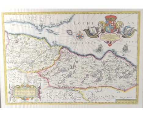 A Victorian framed Edinburgh and Lothians, 'A new description of the shyres Lothgian and Linlithgow T. PONT print - a lovely 
