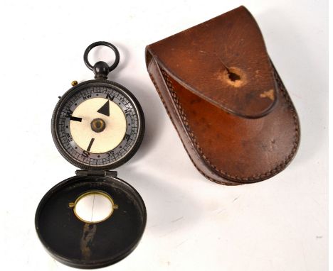 A small fascinating military field style J LIZARS Edinburgh &amp; Glasgow stamped compass c 1914 in it's original leather cas