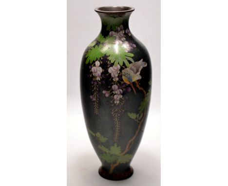 Cloisonné-enameled brass vase from China, in very good condition with no chips or cracked enamel work - a nice exampleW: 11.5