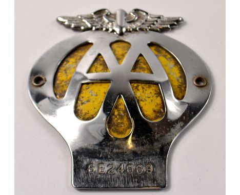 Vintage AA automobile badge No 6E24669W: 10cm approx 