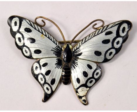 J A &amp; S large sterling silver enamelled butterfly. Slight damage to enamel on lower right wingW: 6.5cm approx Gross weigh