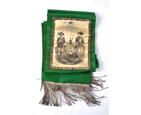 A very old 1860's/1870's sash belonging to an East Lothian man , ancient order masonic sash for ForestersL: 218cm approx Slig