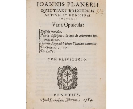 Comet.- Pianeri (Giovanni) Varia opuscula, 2 parts in 1, collation: a4 A-H4; a-f4, woodcut printer's device to titles, woodcu