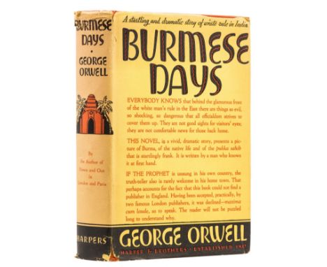 Orwell (George) Burmese Days, first edition, very light toning to endpapers, original cloth, slight bumping to spine tips and