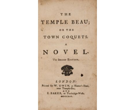 Novel.- Temple Beau (The); or the Town Coquets. A Novel, second edition, title with woodcut ornament, lightly soiled and with