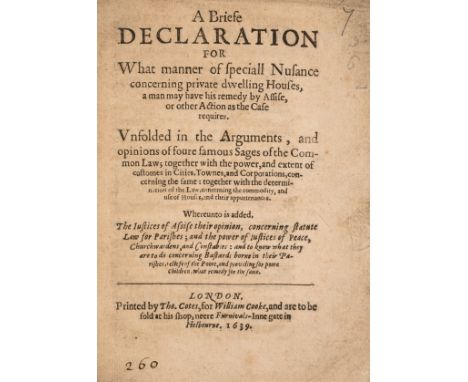 Inner-City Life.- Briefe Declaration (A) for what manner of speciall Nusance concerning private dwelling Houses..., second ed