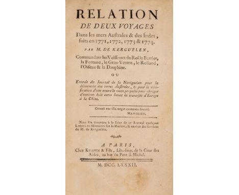 Australasia.- Kerguelen-Trémarec (Yves Joseph de) Relation de Deux Voyages Dans les mers Australes &amp; des Indes, only edit