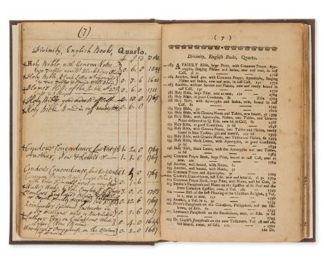 Booksellers catalogue.- Heath (Joseph) A Catalogue of the Libraries of the Late Rev. Mr. Sloss, B.A. Mr. Milne, and Mr. Bruck