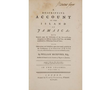 Slavery.- Beckford (William) A Descriptive Account of the Island of Jamaica, with Remarks upon the Cultivation of the Sugar-C