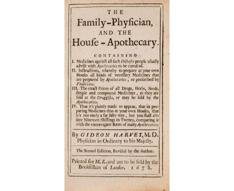 Medicine.- Harvey (Gideon) The Family-Physician, and the House Apothecary, second edition, variant B with catchword "Sar" on 