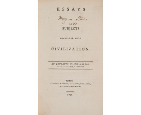 Wollstonecraft (Mary).- Malkin (Benjamin Heath) Essays on Subjects connected with Civilization, first edition, half-title, co