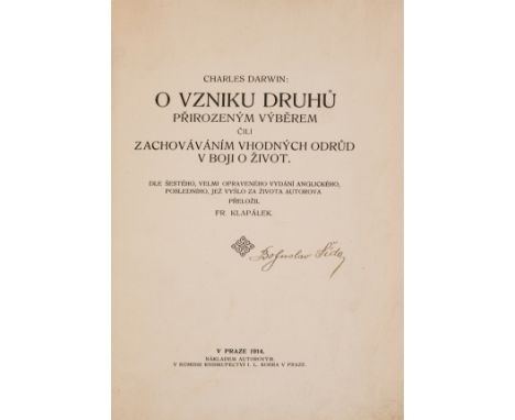 Darwin (Charles) O Vzniku Druhů, first Czech edition of 'On the Origin of Species', folding plate, previous owner's neat ink 