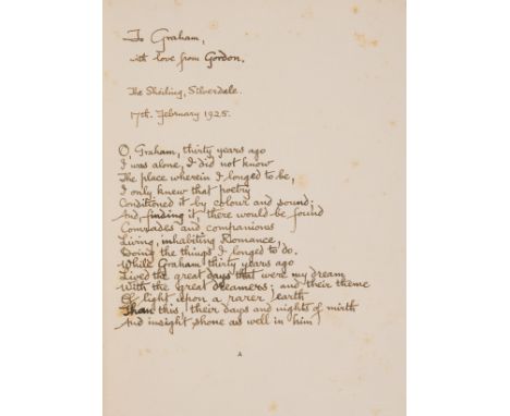 Bottomley (Gordon) A Vision of Giorgione, number 31 of only 60 copies signed by the author (50 for sale), 1922; another, ordi