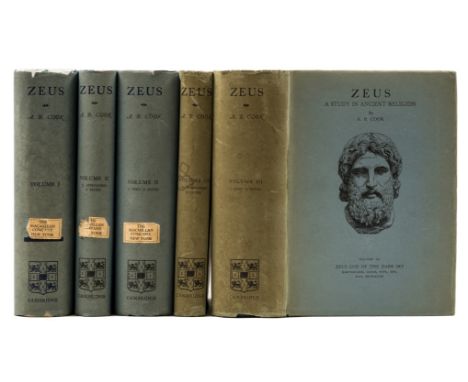 Cook (A.B.) Zeus: A Study in Ancient Religion, 3 vol. in 5, first edition, plates and illustrations, light browning to endpap