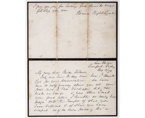 Nightingale (Florence, reformer of army medical services and of nursing organization, 1820-1910) Autograph Letter signed to "