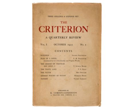 Eliot (T.S.) "The Waste Land", in The Criterion. A Quarterly Review, Volume I, No. I, pp.50-64, occasional foxing, Autograph 