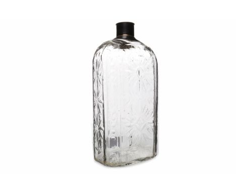 REGENCY GLASS FLASK 
with later silver top, Sheffield 1906, 25.5cm high; together with a glass pipe in the Nailsea manner, ap