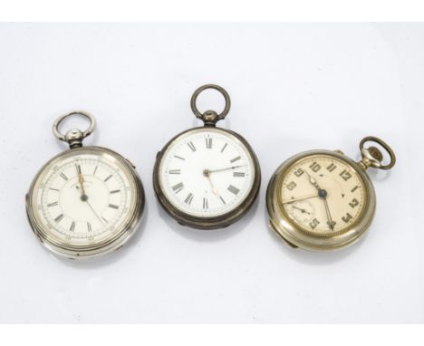 A Victorian silver pocket stopwatch by Robert Scanlon of Preston, 58mm case, appears to run and function, together with a sil