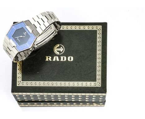 A c1970s Rado Elegance stainless steel gentleman's wristwatch, 36mm hexagonal case with opalescent front, ref. 396.5012.4, on