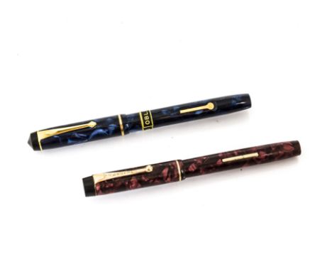 A vintage Conway Stewart No. 739 blue mottled fountain pen in box, together with a The Valentine Pen Co red mottled fountain 