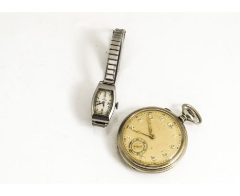 A 1930s Omega stainless steel cased lady's wristwatch, appears to run, on later strap, together with a similar period Junghan