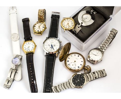 Nine watches, including two Casio Quartz examples, a gold plated pocket watch, AF, a vintage Excalibur and other fashion watc