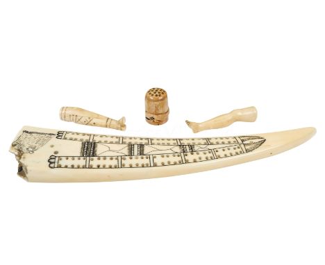 A MARINE IVORY CRIBBAGE BOARDprobably walrus tusk and inscribed over the reverse with seals on an ice flow -- 9in. (23cm.); t