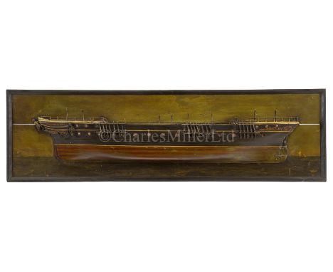 AN ATTRACTIVELY PRESENTED FOLK ART HALF-BLOCK MODEL FOR THE CLIPPER SHIP SPINNING JENNY, CIRCA 1852the 35in. laminated hull c