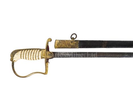 AN 1805 PATTERN NAVAL DRESS SWORDwith 24in. plain steel blade, gilt brass stirrup with crown and anchor langets, ivory grip w