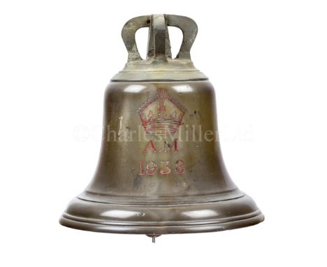 AN AIR MINISTRY SCRAMBLE BELL, 1938the front inscribed with red-filled crown A.M. 1938, moulded rim, crown suspension with th