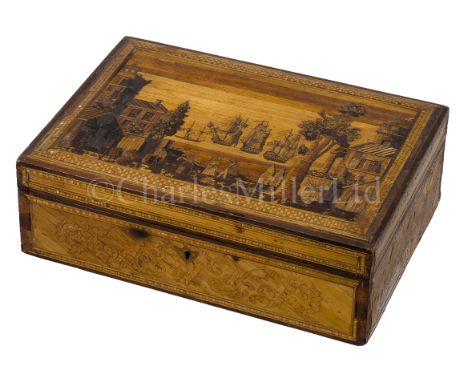 A MARINE STRAW WORK BOX, FRENCH, CIRCA 1830the lid with attractive depiction of ships at anchor including an early paddle ste