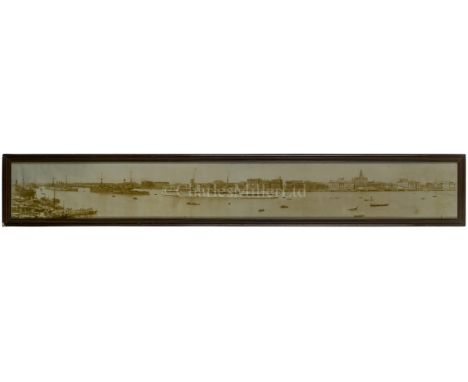A PANORAMIC PHOTOGRAPH OF 'WARSHIP ROW', WHANGPOO RIVER, SHANGHAI, CIRCA 1925printed in sepia tone and featuring warships in 