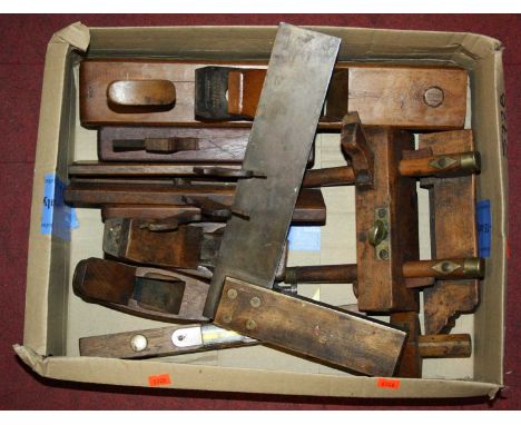 A collection of vintage block and moulding planes