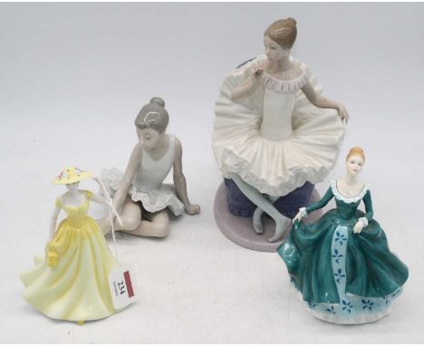 A collection of four porcelain figures of ladies to include Royal Doulton and Nao, largest 25cm high