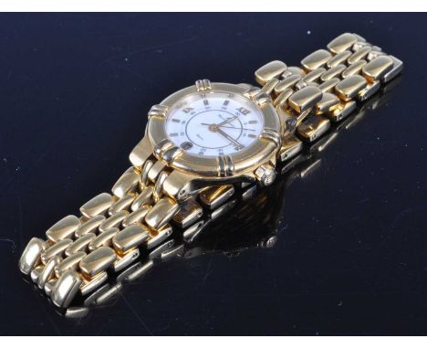 Maurice Lacroix - a lady's gilt metal wristwatch, having a signed white dial with Roman numerals, date aperture at 6 o'clock,
