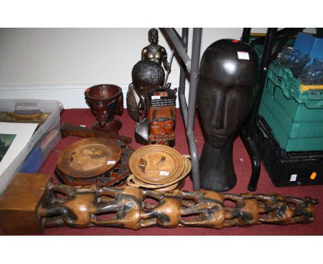 A collection of mainly tribal tourist items, to include large carved bust 