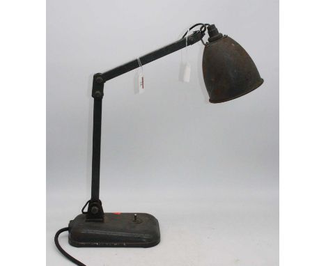 A vintage industrial grey painted adjustable desk lamp