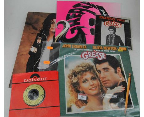 A collection of music memorabilia, to include The Grease Original soundtrack from the Motion Picture, Polydor John Travolta L