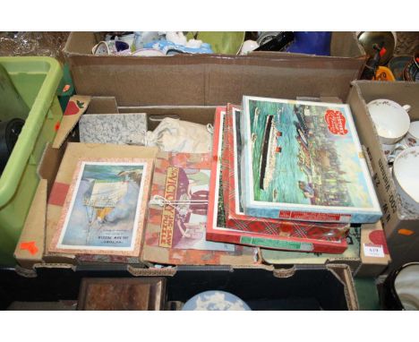 A box of vintage jigsaws, to include Victory 