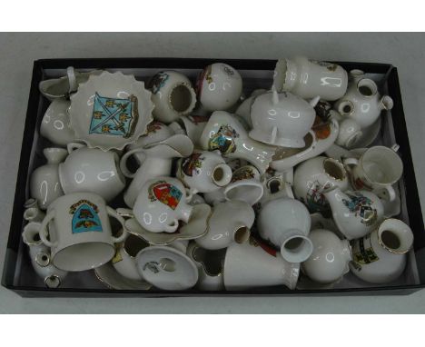 A collection of assorted crested cabinet china, to include Goss The Ancient Bottle in Sunderland Museum, Swan China jug with 