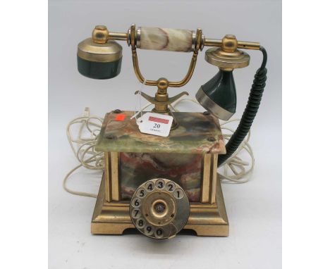 An onyx and brass rotary dial telephone, h.27cm 