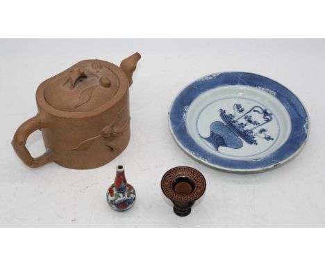 A collection of ceramics to include a Yixing style teapot, and Thoune dishesTeapot has tiny chip to spout.Green vase has chip