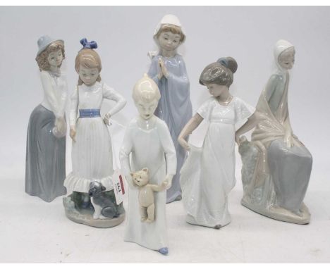 A collection of six Nao porcelain figures of girls, the largest height 27cm