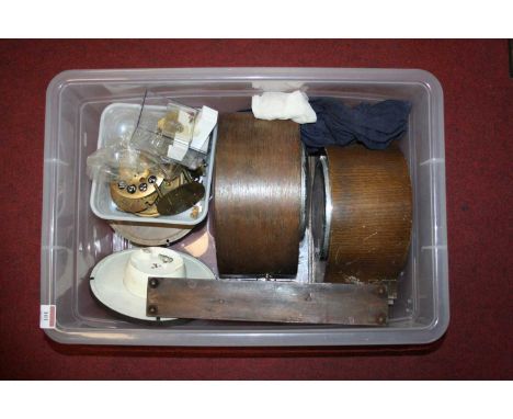 A box of vintage clocks and clock parts 