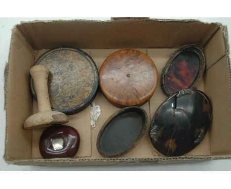 A small collection of miscellaneous items, to include an early 20th century Australian polished burra bean nut pocket vesta, 